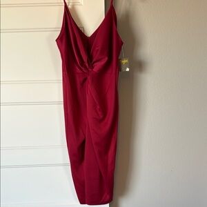 Taylor Twist Front Evening Red Midi Dress